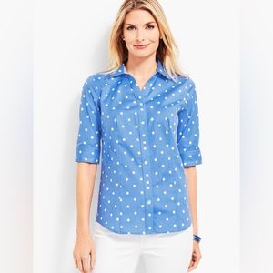Talbots Blue & White Polka Dot Perfect Shirt Size 18